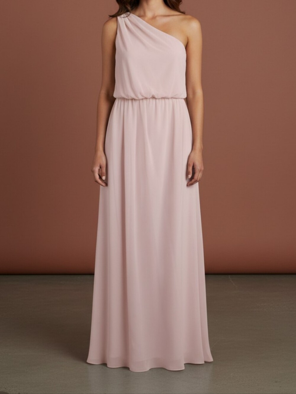 Adrianna Papell Blush One-Shoulder Maxi Gown